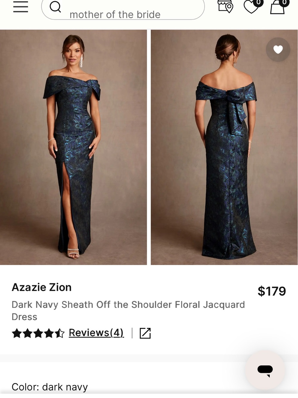 Azazie Zion - Dark Navy Off-Shoulder Floral Jacquard Gown